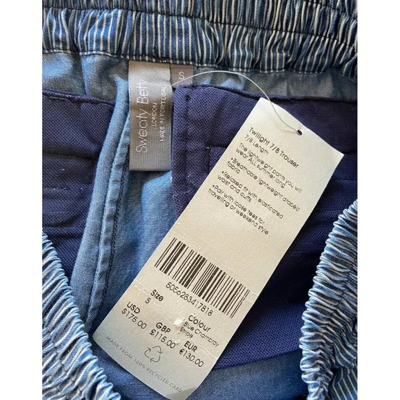 NWT Sweaty Betty Pants Twilight 7/8 Trouser Blue Chambray Stripe Small S… - Picture 3 of 4